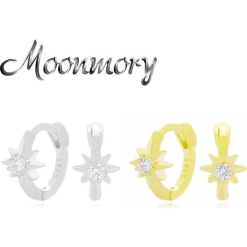 Moonmory 925 Sterling Silver Fashion Zircon Sun Hoop Huggies Earring For Women Charm Sun Flower Round Earring Female Jewelry