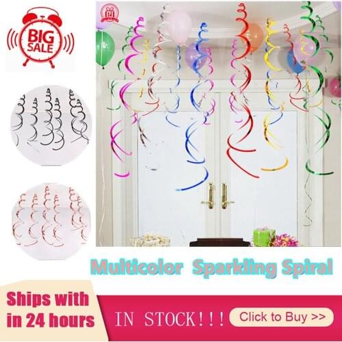 1bag=6pc Multicolor Sparkling Spiral Decorative Wedding Ribbon Streamer Fort Nite Birthday Suppies Halloween Decoration For Home