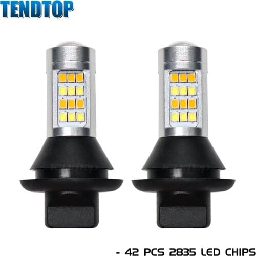 2Pcs 2835 42 Led Light White/Amber 42 SMD Bulb 1156 BA15S 1156 BAU15S T20 7440 White Amber Resistors Car Turn Signal Dual DRL