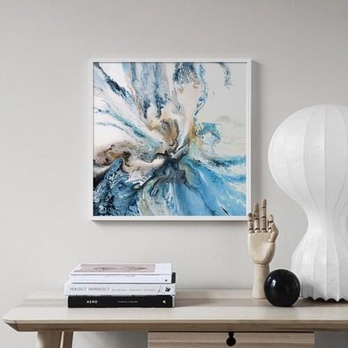 Abstract Modern Dreamy Color Wall Art Paper And Canvas Painting Golden Cyan Art Poster Print Wall Picture for Living Room Decor