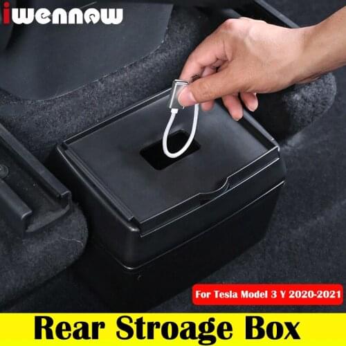 Automobile Tissue Rear Storage Box For Tesla Model Y MY 2020 2021 Car Interior Accessories Under The Seat Row Paper And Sundries