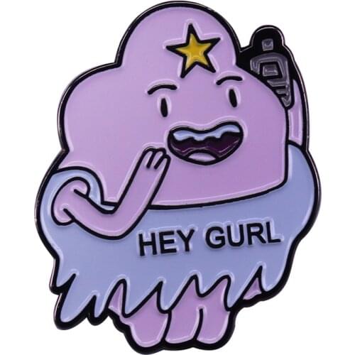 Hey Gurl Enamel Pin Lumpy Space Princess Phone Call Brooch American Anime TV Show Fans Collection Badge