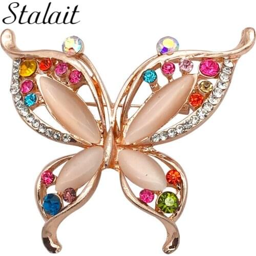 Trendy Moonstone Butterfly Brooches Rose Gold Horse Eye Opal Pin Silk Scarf Buckle Accessories Jewelry Wholesale