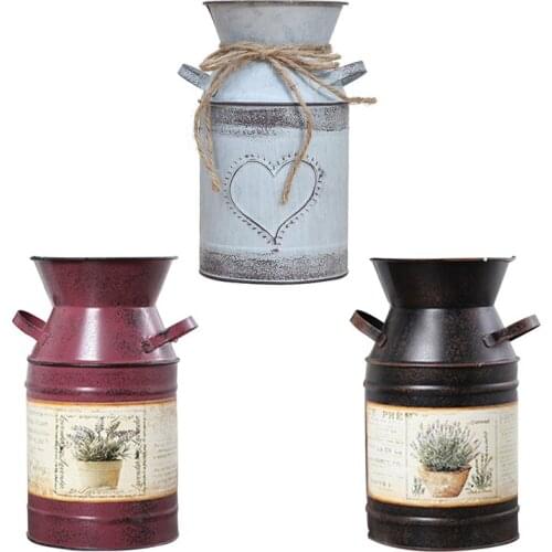 Rustic Galvanized Vase Shabby Chic Bucket For French Vintage Wedding Vase Farmhouse Kitchen Flower Vase