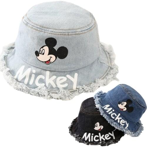 Disney Mickey Mouse Boy Girl Baby Fisherman Hat Sun Hat Cotton Childrens Anime Outdoor Denim Childrens Cartoon Hat Beach Cap