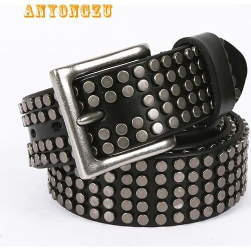 ANYONGZU Design Brand Women Rivet Belts Five Rows Small Riveted Fashionable Clothing Men And White Needle Buckle Luxury Belt