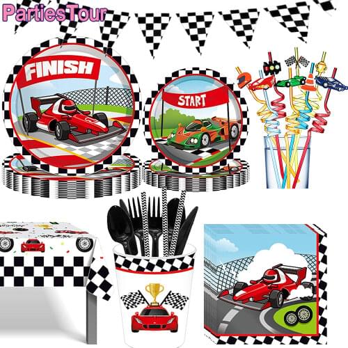 Racing Car Birthday Party Decor Disposable Tableware Cup Plate Race Ballon Happy Brithday Banner Kids Baby Shower Party Supplies