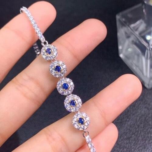 Grace cute Small Sun flower Natural blue sapphire gem Natural gemstone Bracelet 925 silver bracelet Female party gift Jewelery