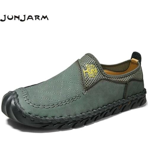 JUNJARM New MenLoafers Spring Summer Soft Split Leather Sneakers Fashion Handmade Shoes Cassic Slip-On Flat Plus Size 38-48