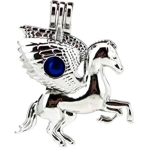K843 5pcs/lot Horse Wing Running Pearl Beads Cage Pendant Locket Fairytale Party Essential Oil Diffuser