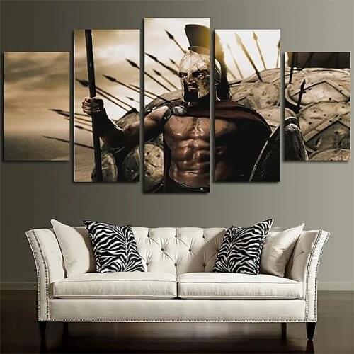 Canvas Painting 5 Panel King Of Sparta In Wall Art Canvas Decorative Print Modern Home Living Room Decor Picture Posters