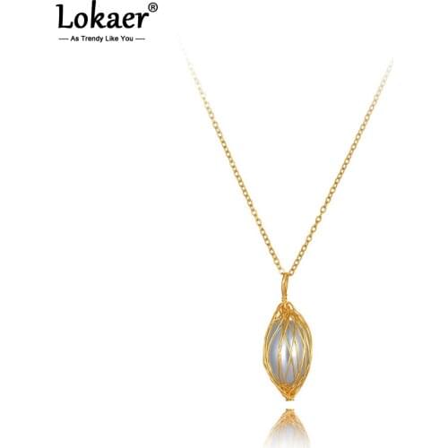 Lokaer Trendy Stainless Steel White Simulated Pearl Wedding Necklaces Jewelry Lovely Pendant Chokers Necklace For Women N20077