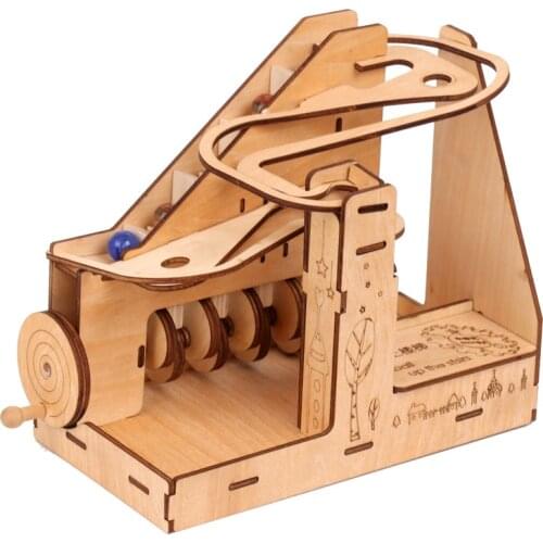 Manual Drive Marble Run Racing Ball Zuma Mechanical Game DIY Wooden Model Engineering Building Kits Assembly Educational Toys