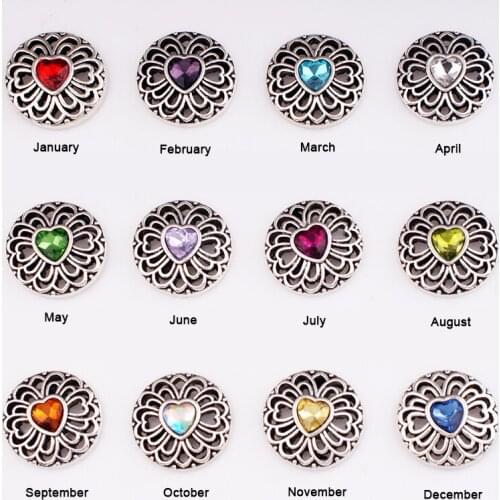 MF1669 Birthstone constellation Crystal flower LOVE 18mm Metal snap button jewelry DIY bracelet