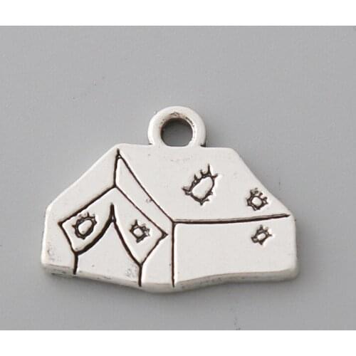 RAINXTAR Fashion Alloy Outdoor Double Side Camp Tent Pendant Charms For Camper Jewelry Making 13*17mm 50pcs AAC1258
