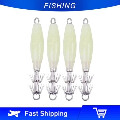 Sea Fishing Lures 5pcs/lot 100mm/14g Luminous Wood Jig Lure Hooks Squid Fishing Baits Strong Hook Artificial Bait