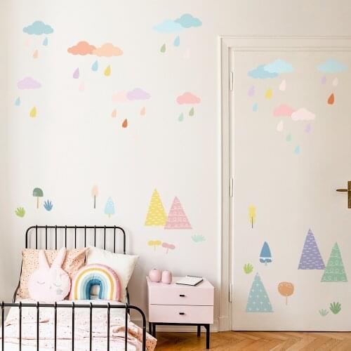 Funlife Cartoon Wall Decals Rainy Cloud Tree Wall Stickers Peel Stick Window Glass Wallpaper Vinyl Decal Baby Girl Bedroom Decor