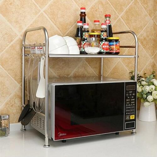 Stainless Steel 2 Layer Microwave Oven Rack Holder Kitchen Electrical Oven Shelf Double Utensils Kitchen Tools Storage
