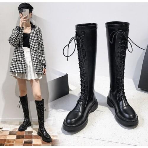 But thigh-thin boots, thigh-high flats, 2020, Versatile lace-up knight boots, slimming boots