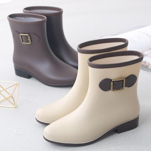 2021 New Autumn Ankel Women Rubber Boots Warm Winter Non-Slip Rainboots Color-Blocking Bow Female Water Shoes botas de mujer
