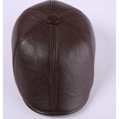 New Arrival Winter Leather Hat Men 100% Genuine Leather Peaked Cap Male Elderly Winter Warm Cap Thickening Hat 4 Colors B-7188