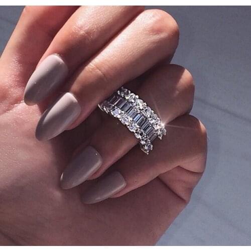 QIAMNI Eternity Promise Crystal Finger Ring Handmade Cz Zircon Engagement Wedding Rings for Women Men Love Couple Party Jewelry