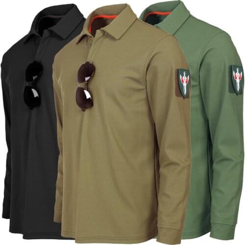 Spring Autumn Mens Lapel Long Sleeve Shirt Tops Male Outdoor Climbing Hiking Physical Training Breathable Combat Tactical Shirt