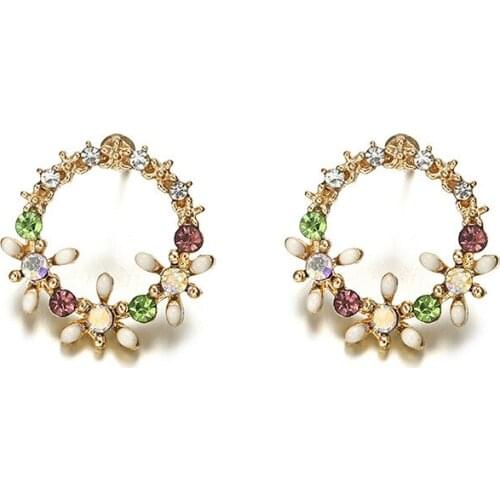 Fashion Fresh Personality Wreath Oil Drop Circle Flower Earring Ear Decoration Direct Sale