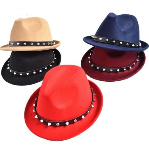 Unisex wool felt hat cap jazz Fedora Hats with Rivet Stingy Brim Dance Perform Caps panama trilby chapeau for men women