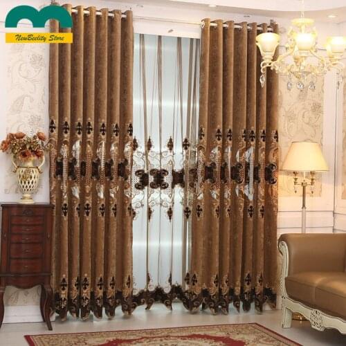 2021 European Style Curtains for Living Dining Room Bedroom Chenille Water Soluble Embroidery Applique Customization