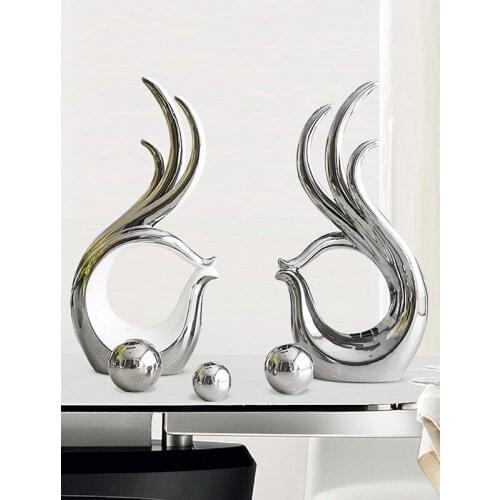 Modern Creative Silver Figurine Abstract Ceramic Statue Handmade Plating Crafts Miniature Home Decoration Items Wedding Gifts