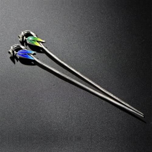 Taike Thai Silver Hair Cloisonne Archaize Contracted Wind Leaf Hairpin Two Color Optional