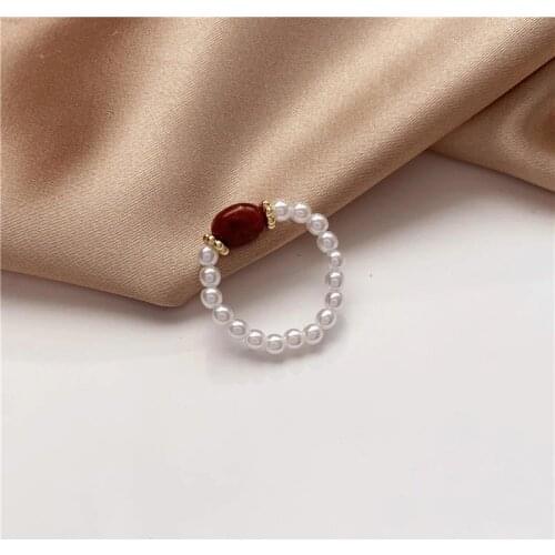 Korean temperament is contracted restore ancient ways pearl ring hand synthesis stone index finger rings sweet girl ring E21