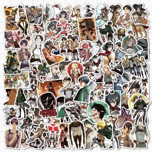 VANMAXX 100PCS Japanese Animation Attack on Titan Stickers Waterproof PVC Decal for Laptop Helmet Bicycle Luggage Phone Case Car