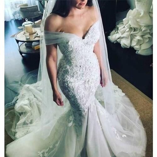 Vintage Mermaid Lace Wedding Dresses 2021 robe de mariee Off The Shoulder Wedding Gowns Custom Made Applique Tulle Bridal Dress