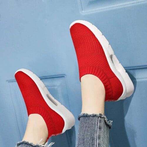 Women Fashion Red Slip On Sock Shoes Casual Soft Platform Wedge Sneakers 2020 New Trainers Running Basketball Tennis Zapatos
