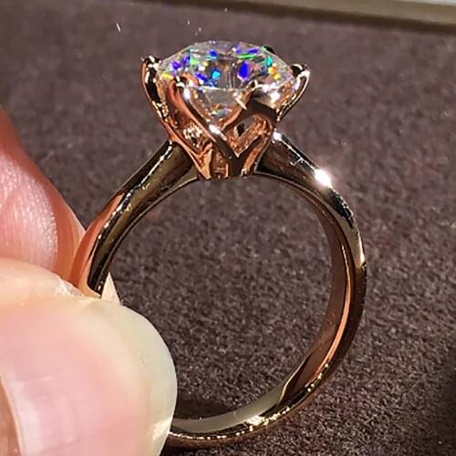 14K Au585 Rose Gold Women Wedding Party Engagement Ring 1 2 3 4 5 Carat Round Moissanite Diamond Ring Trendy Cute Classic