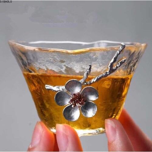 Tin Plum Flower Tea cup Heat Resistant Transparent TeaCup Small Tea Bowl Japanese Style Master Cup Teaware Decor