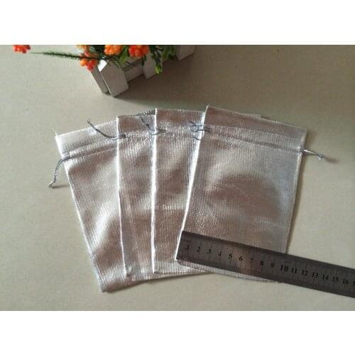 100 pcs 10x15cm Silver Plated Satin Gift Bags With Drawstring jewelry gift Pouch bags