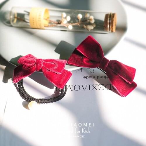 2Pcs/Set Bow Hair Clip Barrette Elastic Hair Bands For Baby Girls Velvet Bowknot Hairpins Hair Rope Rubber Band Hair Accessories
