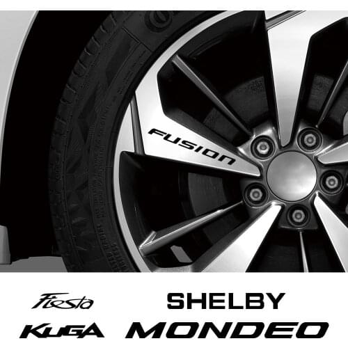 4PCS Car Wheel Rim Sticker For Ford ECOSPORT EDGE ESCAPE EXPLORER Fiesta Fusion GHIA KUGA MONDEO MUSTANG RANGER SHELBY ST TAURUS