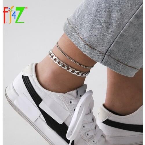 F.J4Z Hot Footchains 2021 Popular Hit-hop 2layers Curb Chains Anklets Womens Leg Bracelets Lady Summer Beach Jewelry Gifts