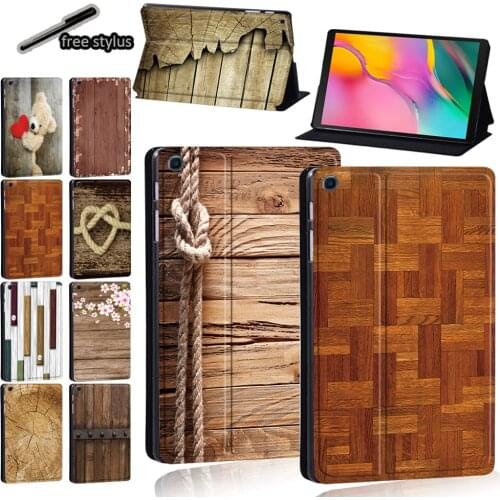 Tablet Case for Samsung Galaxy Tab S6 Lite/Tab A7/Tab A A6 10.1/Tab A 9.7/Tab S5e/Tab A 8.0 Inch - Wood Cover Case + Stylus