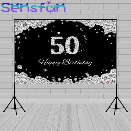 Black and Silver Diamond Backdrop for Photography Custom 50th Birthday Party Decoration Glitter Background for Photo Studio