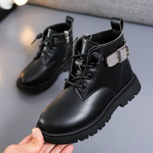 Kids Martin Boots New Winter Boots Boys Non-slip Leather Boots Girls Plush Warm Princess Snow Boots Children Cotton Shoes E225