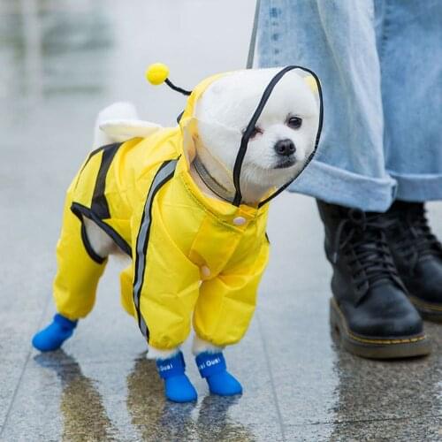 Pet Dog Raincoat Hooded Rain Coat Cute Bee Bear Dinosaur Design Puppy Dog Rain Coat Waterproof Cat Dog Breathable Mesh Clothes
