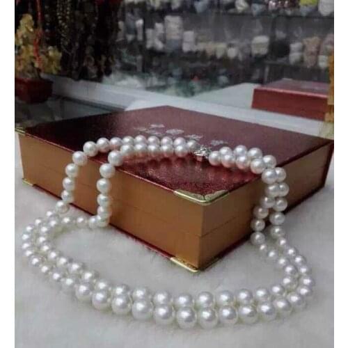 Double strands 9-10mm south sea white round pearl necklace 18inch19inch