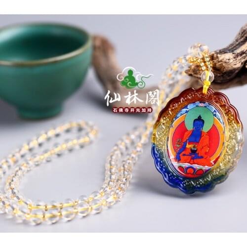 Greco-Buddhist pocket travel efficacious Mascot Auspicious Bhaisajyaguru Medicine Buddha Crystal Pendant Buddhist Amulet