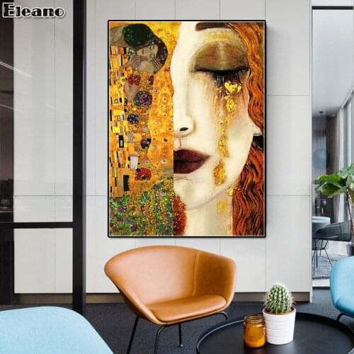 Gustav Klimt Kiss Tear Classical Art Canvas Painting Abstract luxury Gold Foil vintage Poster Wall Picture aesthetic room decor
