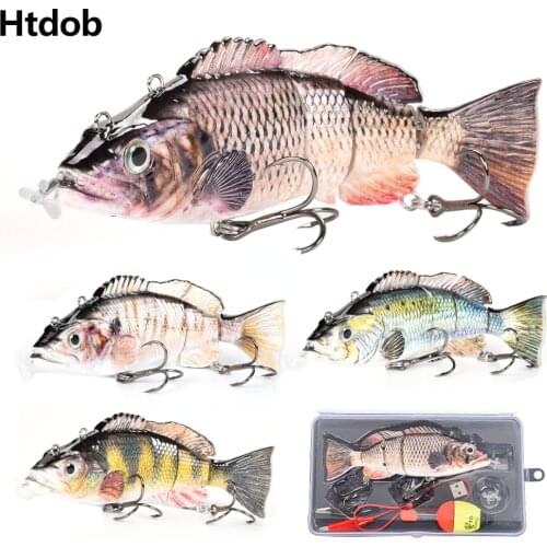 Htdob Robotic Swimming Lures Fishing Auto Electric Lure Bait Wobblers 4-Segement Swimbait USB Rechargeable Flashing LED light